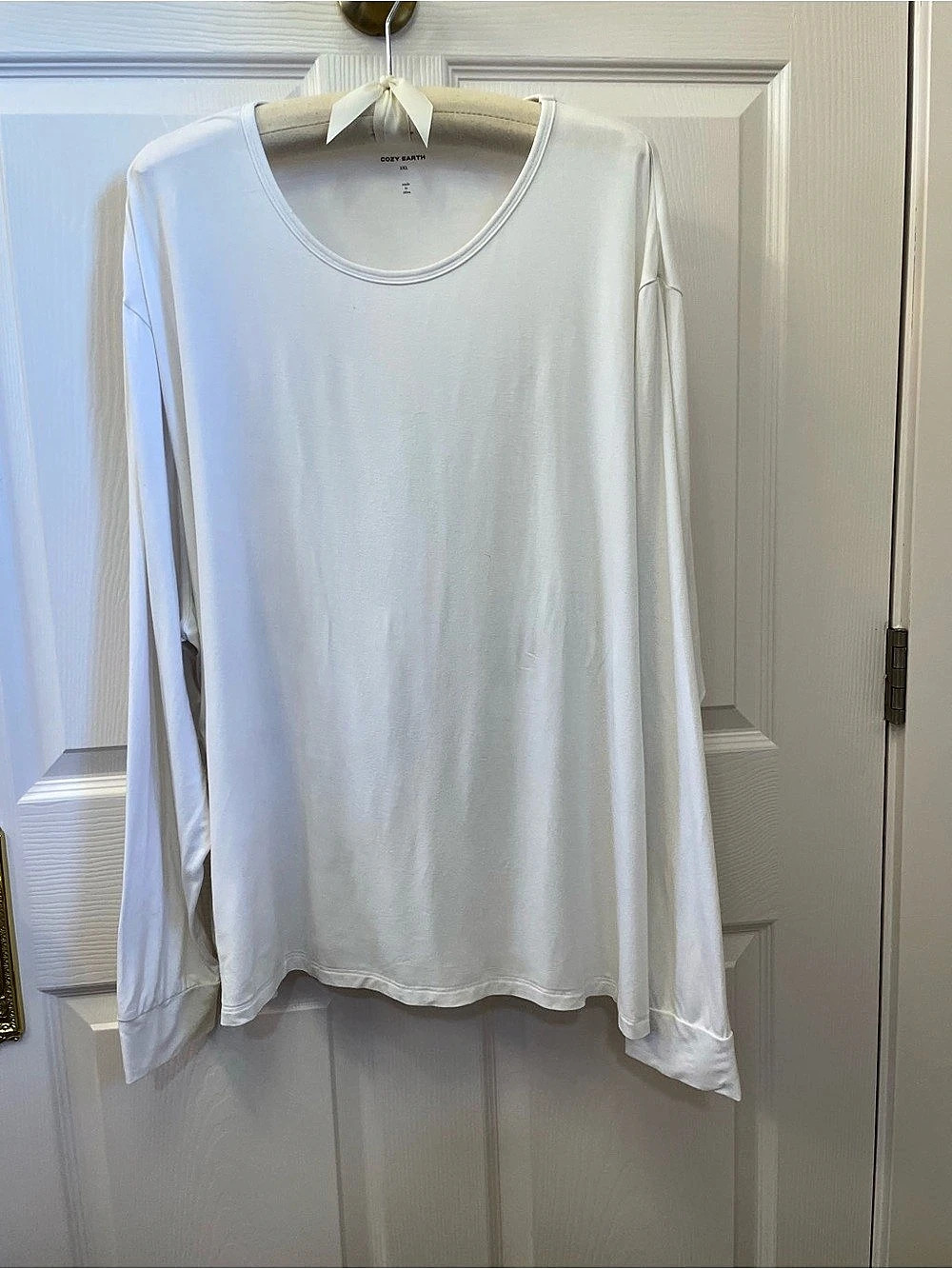 Cozy Earth Women's Bamboo Stretch-Knit Long Sleeve Lounge Tee White 3XL